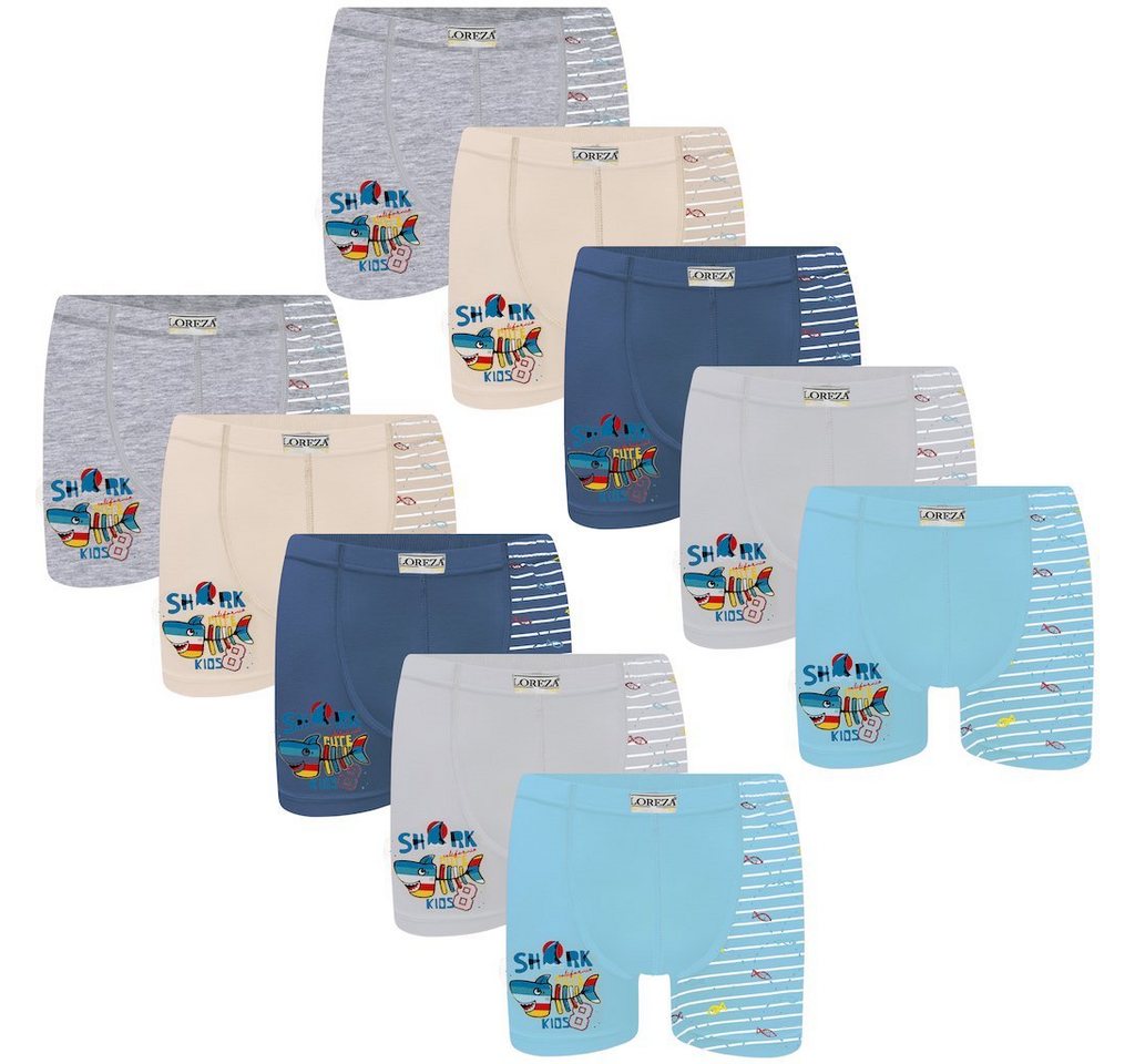 LOREZA Boxershorts 10er Set Jungen Boxershorts - Shark - Bunt (Spar-Packung, 10-St) von LOREZA