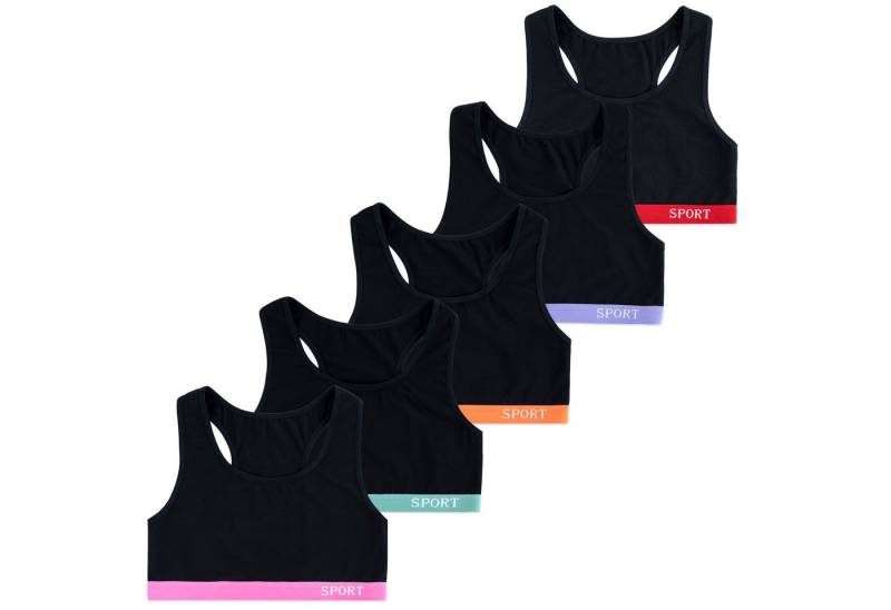 LOREZA Bustier 5er Set Mädchen X-Rücken Bustier - Sport - Schwarz (Set, 5-tlg., 5er-Pack) von LOREZA