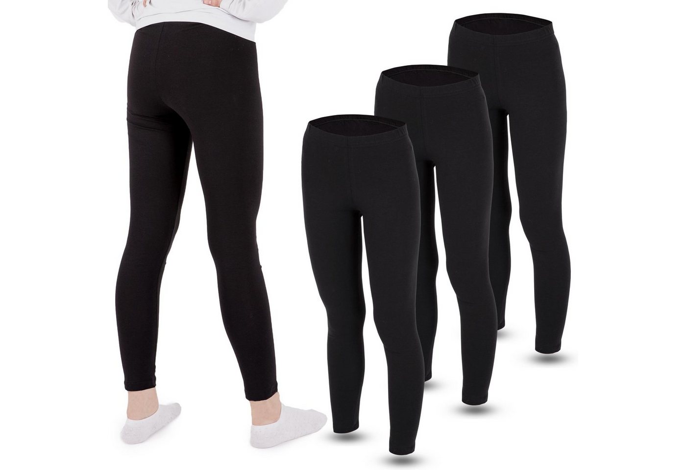 LOREZA Leggings 3 Mädchen Leggings Set lang Baumwolle blickdicht Freizeithose elastisc (3-tlg) elastischer Bund von LOREZA