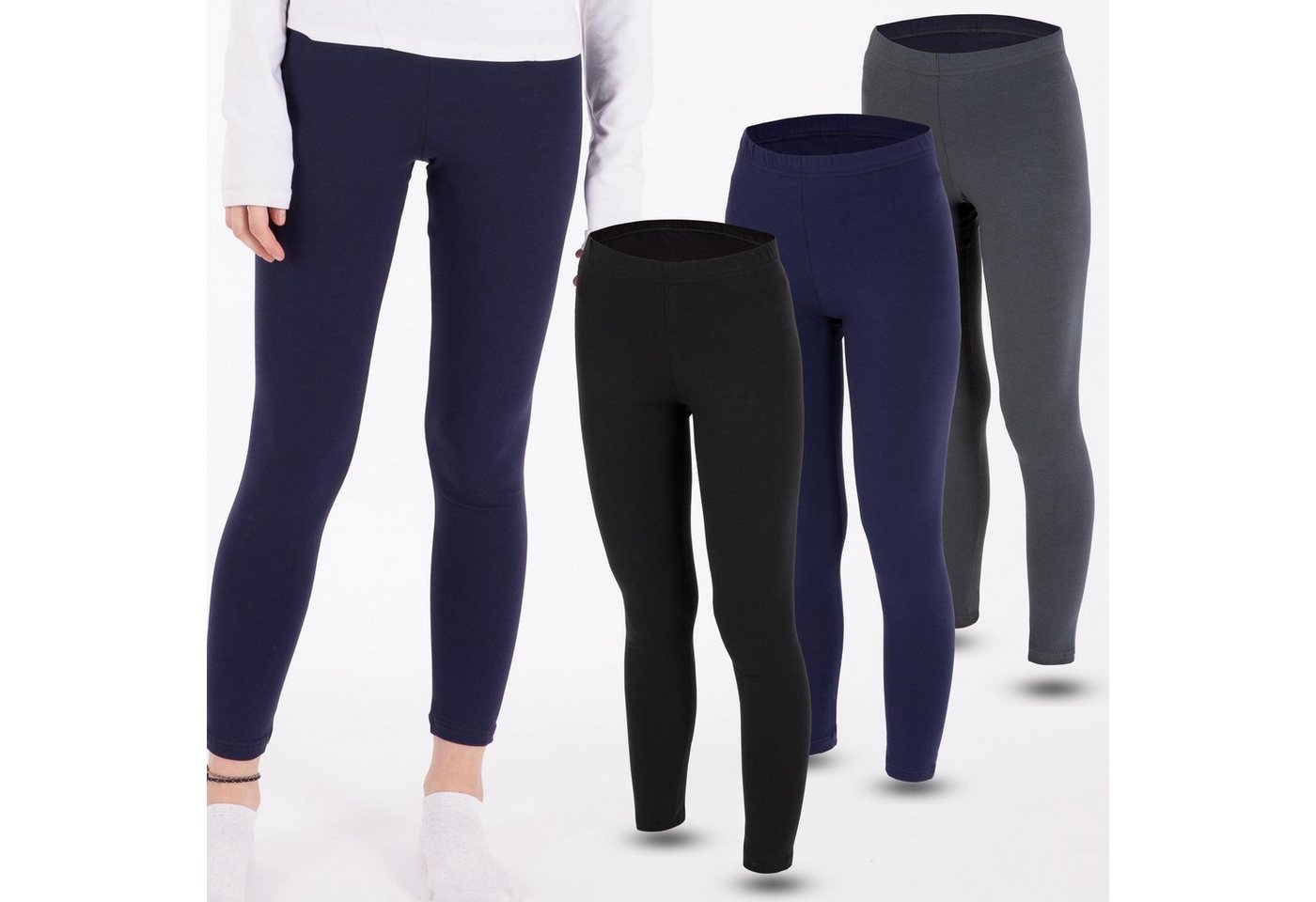LOREZA Leggings 3 Mädchen Leggings Set lang Baumwolle blickdicht Freizeithose elastisc (3-tlg) elastischer Bund von LOREZA