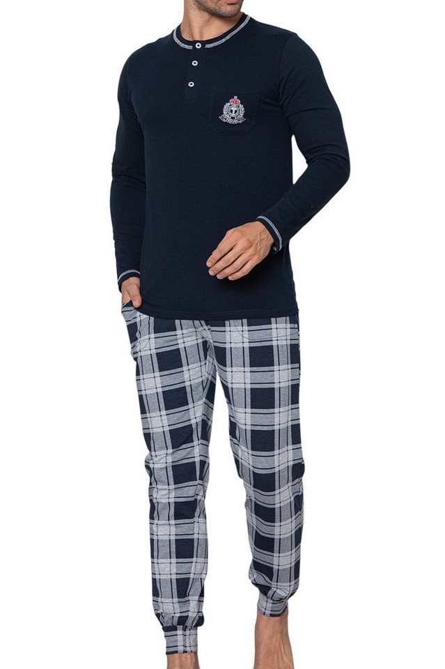 LOREZA Pyjama Schlafanzug langarm- Kariert - Dunkelblau (Set, 2 tlg) von LOREZA