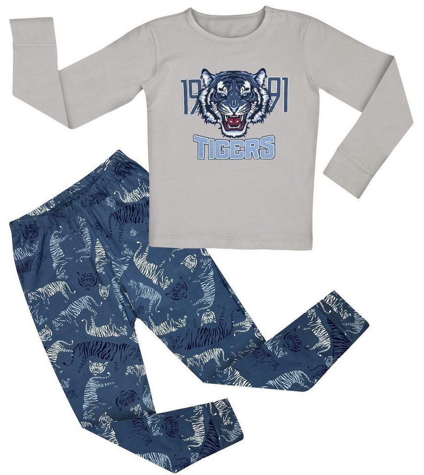 LOREZA Pyjama Jungen Schlafanzug zweiteilig Langarm - Tiger - Mehrfarbig (Set, 2 tlg) von LOREZA