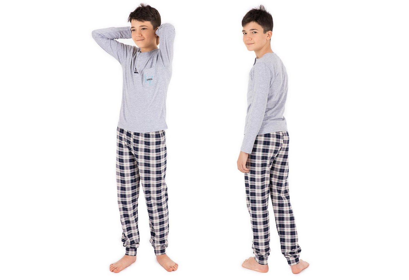 LOREZA Pyjama Jungen Schlafanzug zweiteilig Langarm - Kariert - Mehrfarbig (Set, 2 tlg) von LOREZA