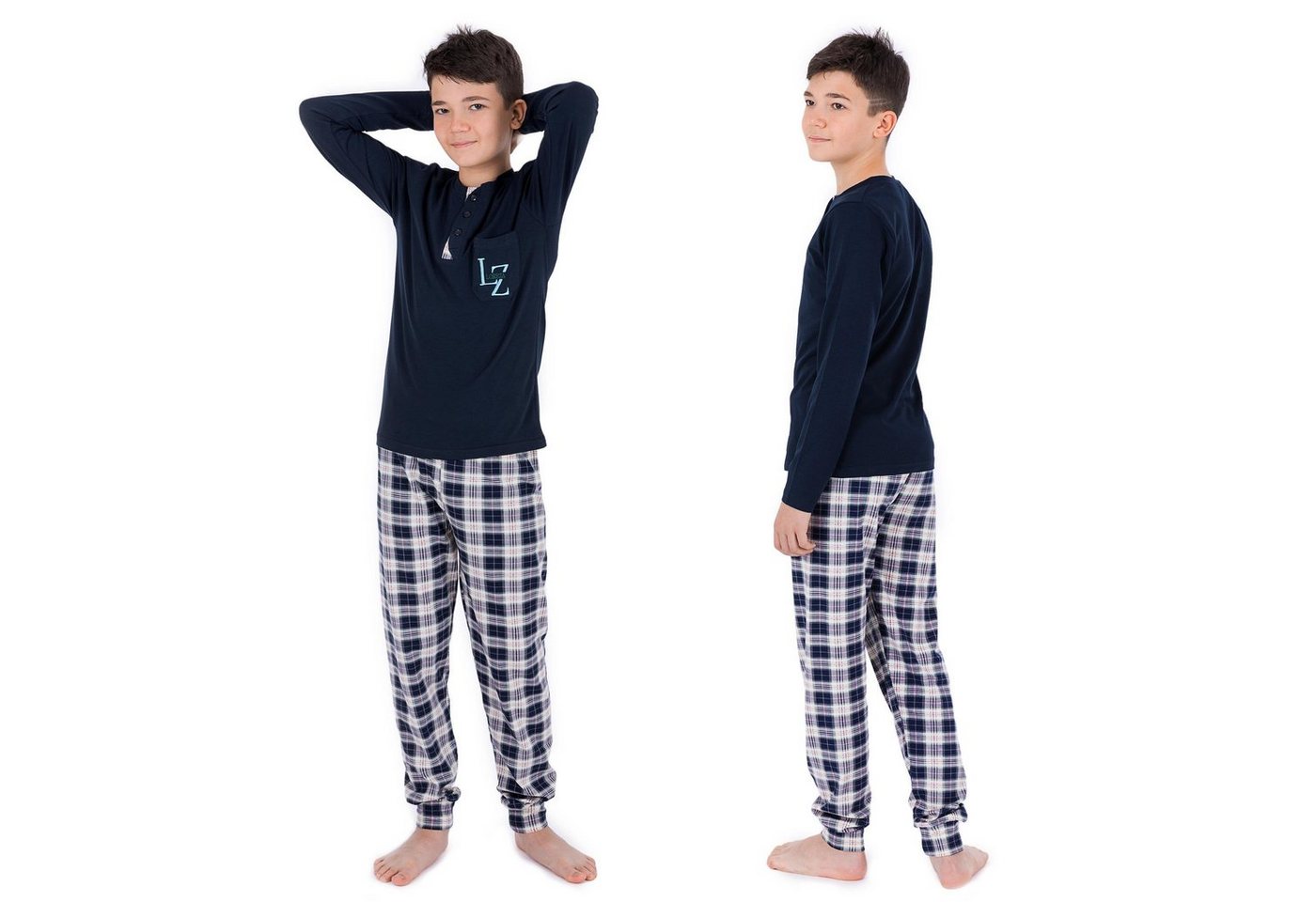 LOREZA Pyjama Jungen Schlafanzug zweiteilig Langarm - Kariert - Mehrfarbig (Set, 2 tlg) von LOREZA