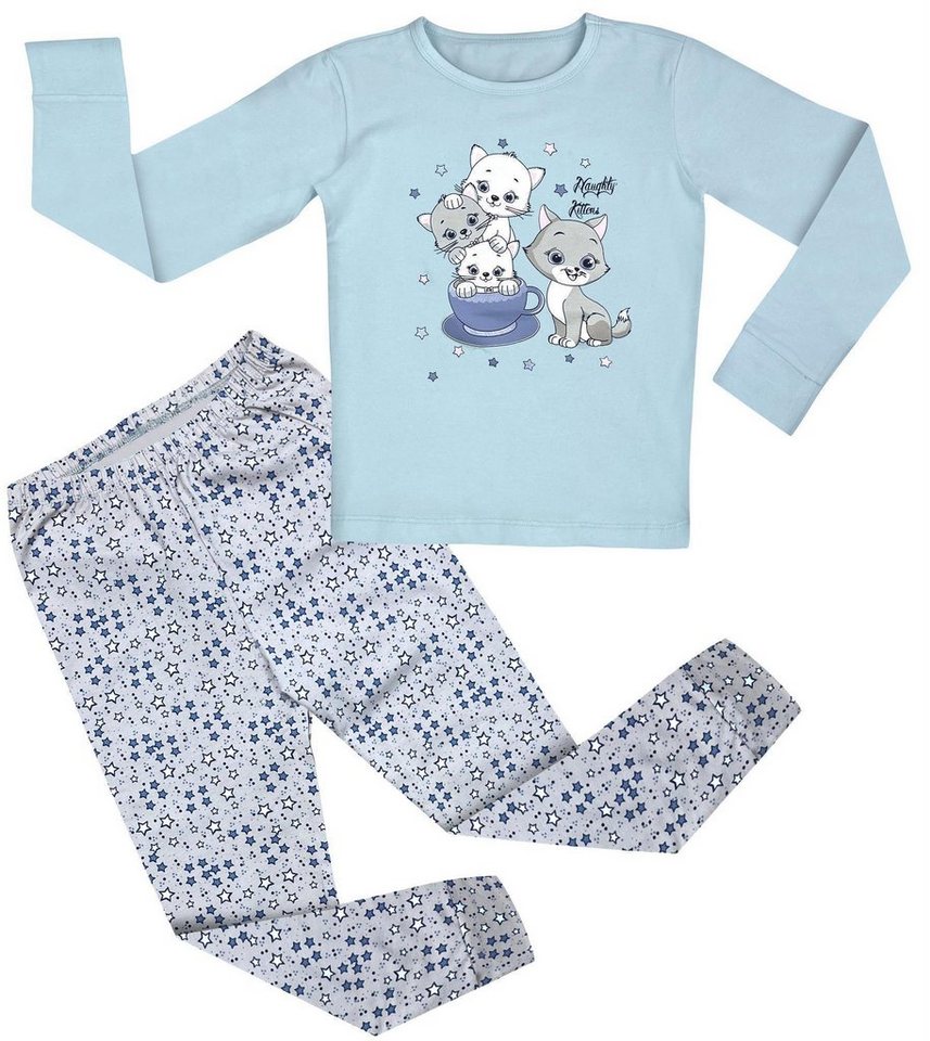 LOREZA Pyjama Mädchen Schlafanzug zweitilig Set Langarm - Katze (Set, 2 tlg) von LOREZA