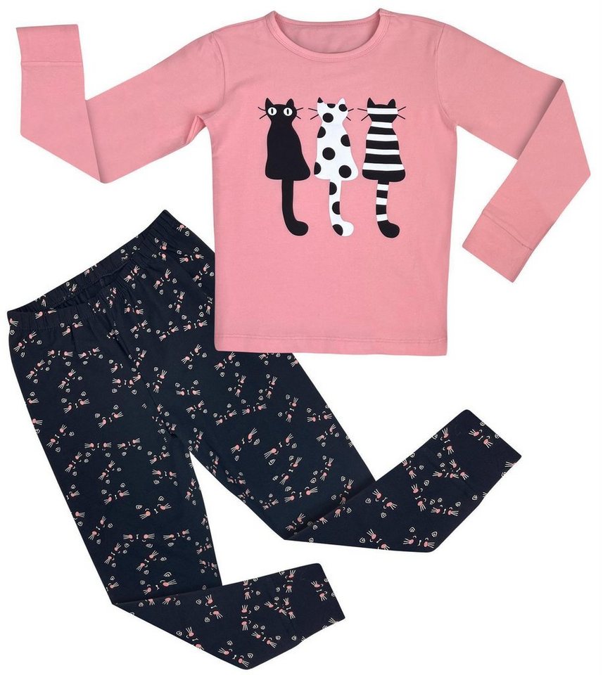 LOREZA Pyjama Mädchen Schlafanzug zweitilig Set Langarm - Katze (Set, 2 tlg) von LOREZA