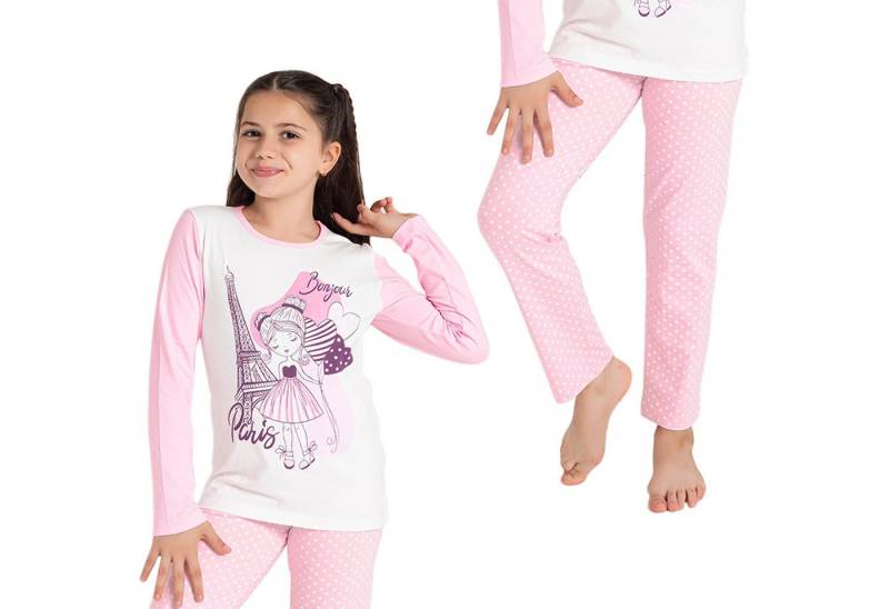LOREZA Pyjama Mädchen Schlafanzug zweiteilig Set Langarm - Paris (Set, 2 tlg) von LOREZA