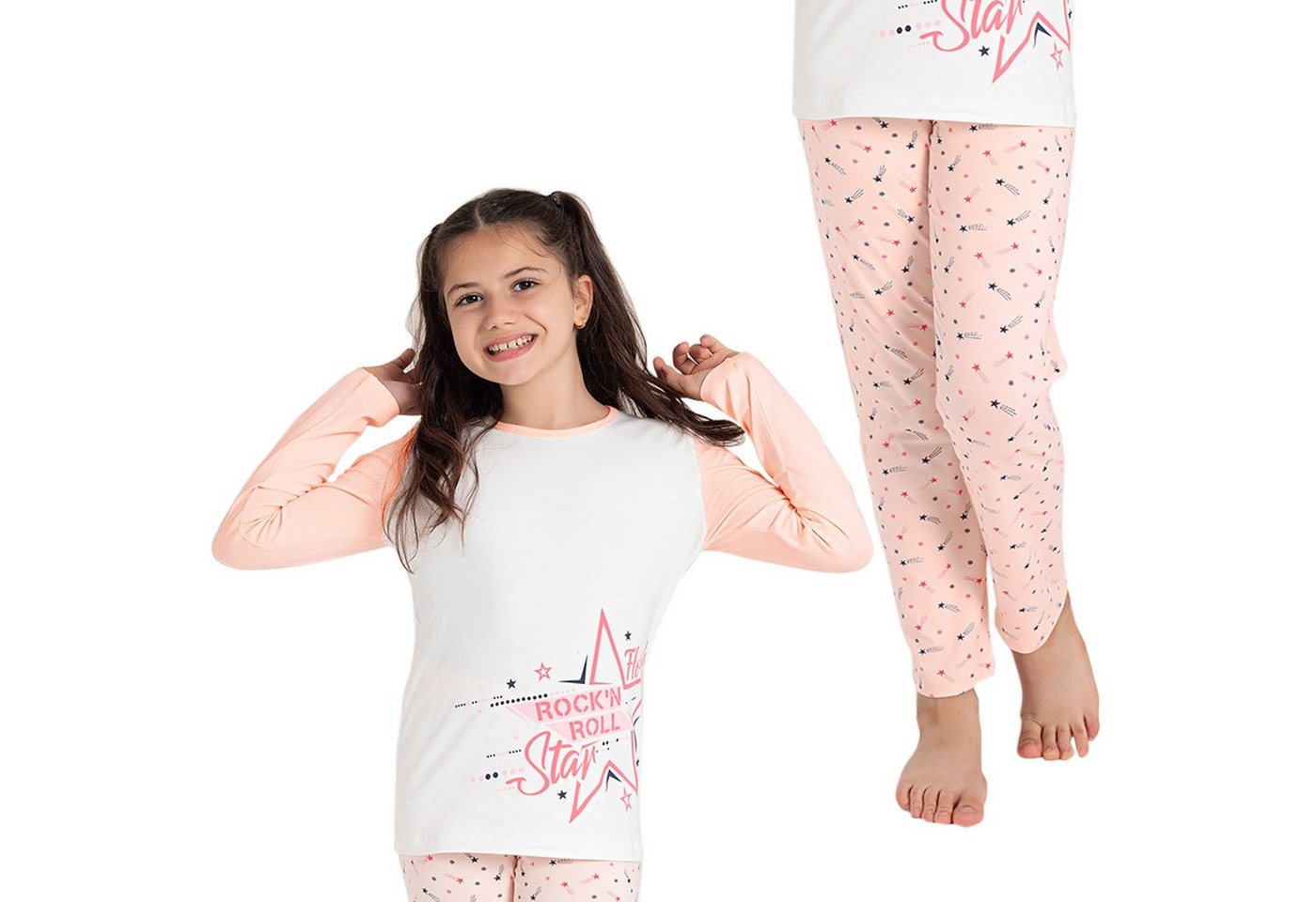 LOREZA Pyjama Mädchen Schlafanzug zweiteilig Set Langarm - Star (Set, 2 tlg) von LOREZA