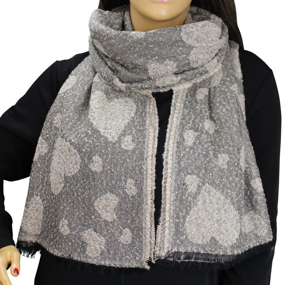 LOREZA Schal XXL Damen Glitzer Herz Schal Deckenschal Winterschal Wendeschal Tuch von LOREZA