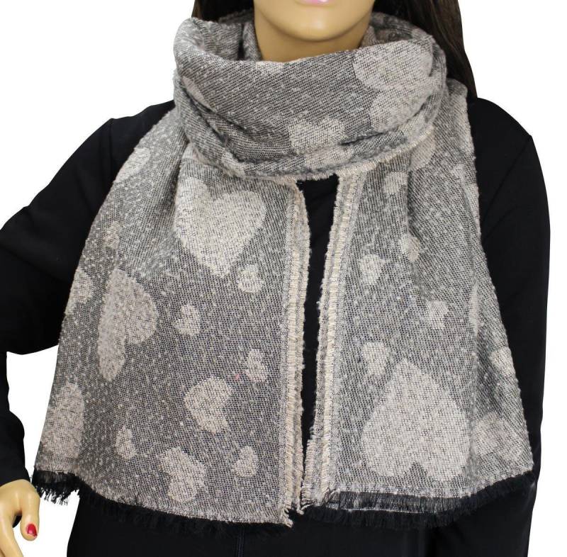 LOREZA Schal XXL Damen Glitzer Herz Schal Deckenschal Winterschal Wendeschal Tuch von LOREZA