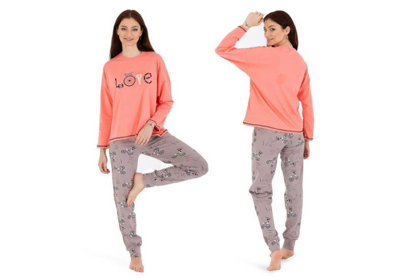 LOREZA Schlafanzug Schlafanzug Pyjama langarm- Love - Bunt (Set, 2 tlg) von LOREZA