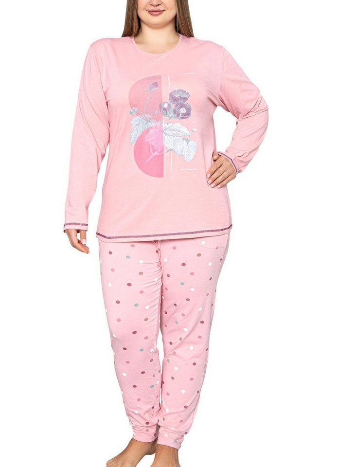 LOREZA Schlafanzug Damen Pyjama Übergröße Schlafanzug Hausanzug Nachtwäsche langarm 2XL-5 (Set, 2 tlg) von LOREZA