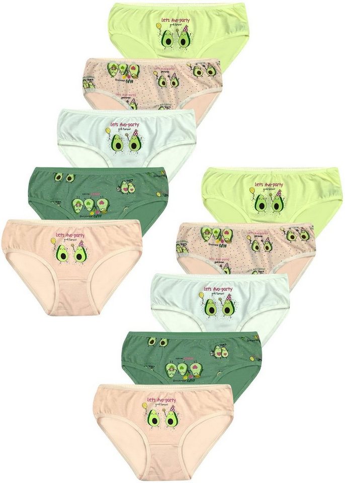 LOREZA Slip 10er Set Mädchen Slips - Avocado - Bunt (Spar-Packung, 10-St) von LOREZA