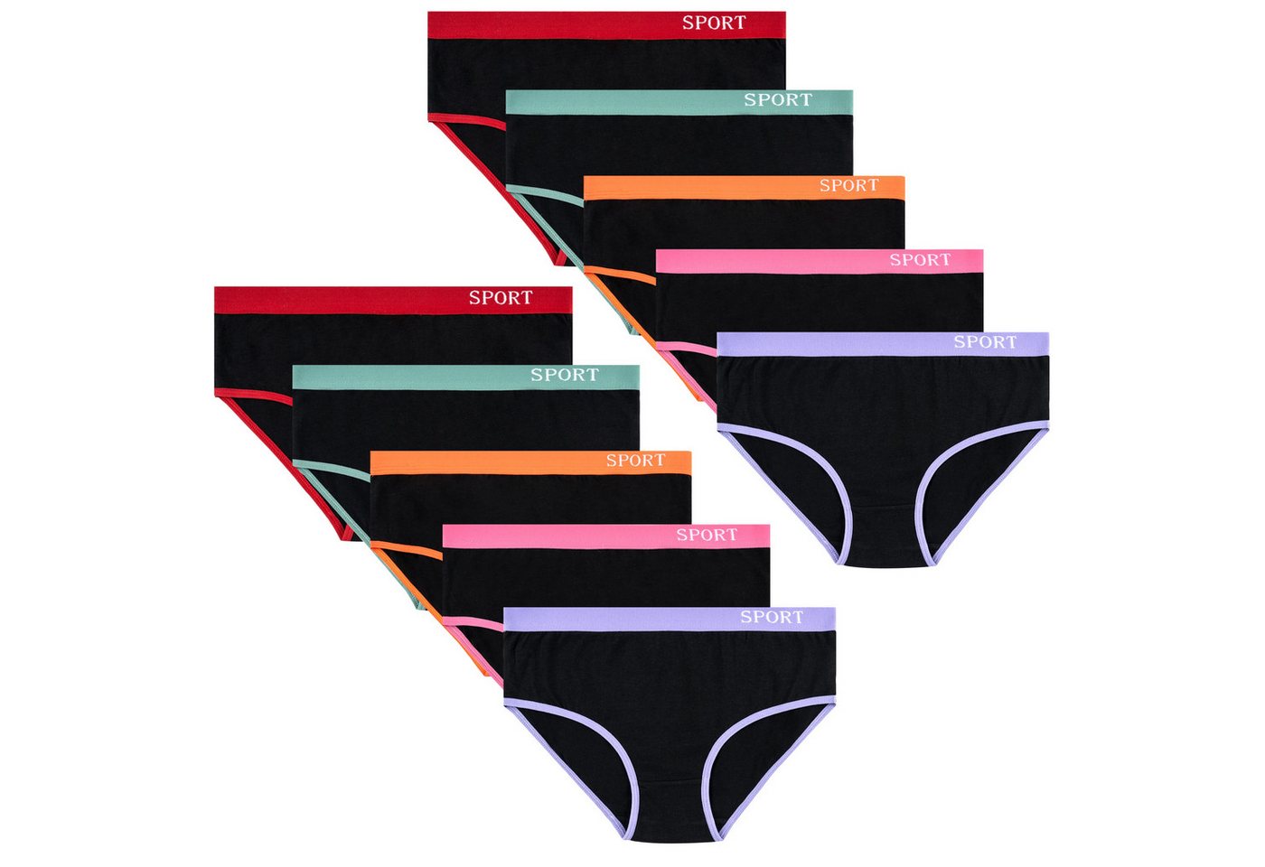 LOREZA Slip 10er Set Mädchen Slips - Sport - Schwarz (Spar-Packung, 10-St) von LOREZA