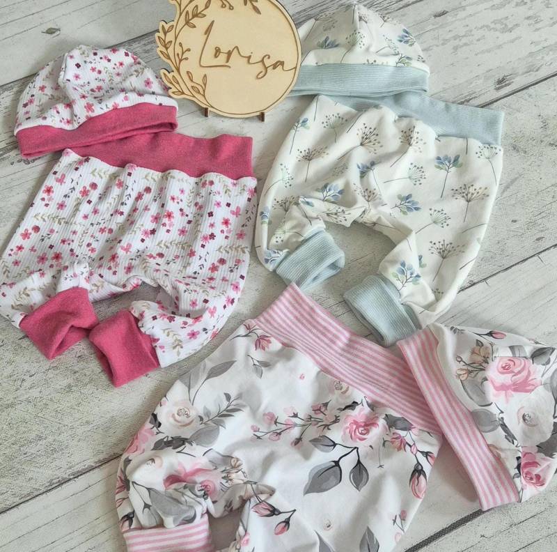 Babyset Mit Pumphose Und Mütze - Kuschelig Bequem, Größe 56 Perfektes Geburtsgeschenk in Zauberhaften Farben Handgemacht von LORISAsUnikate
