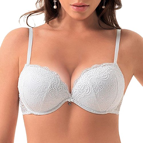 LORMAR Balconette-BH, doppelte Spitze, Cups, Super Push Up, 2 Größen größer, Weiß, 65B von LORMAR