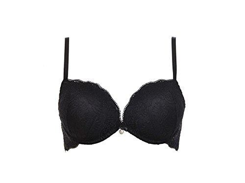 LORMAR Balconette-BH Brusthalter, doppelte Spitze, Cups, Super Push Up, 2 Größen größer, Schwarz, 80 von LORMAR