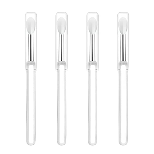 LORMAY Silikon-Lippenpinsel mit transparenten Griffen und Kappen, perfekte Werkzeuge zum Auftragen von Creme-Lippenmaske, Lidschatten und Lippenstift (4 Stück, weiß) von LORMAY