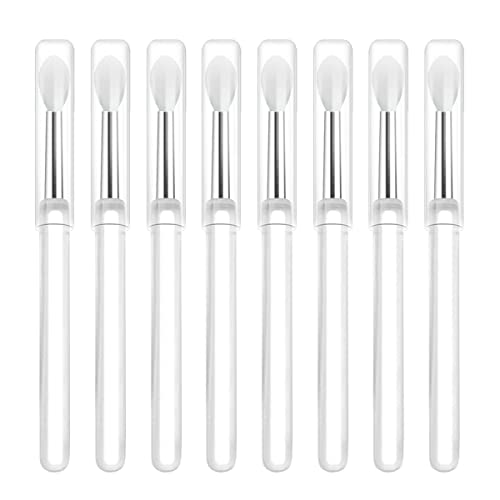 LORMAY Silikon-Lippenpinsel mit transparenten Griffen und Kappen, perfekte Werkzeuge zum Auftragen von Creme-Lippenmaske, Lidschatten und Lippenstift (8 Stück, weiß) von LORMAY