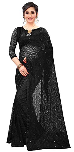LOROFY Damen Net Saree (mit Bluse_Freie Größe), Schwarz, 5.5m von LOROFY