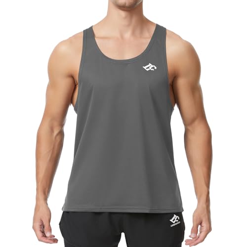Herren Sleevele Tank Top Athletic Workout schnell trocknend Y-Back Bodybuilding Shirts Gym Muscle Vest Grau L von LORSPORTCH