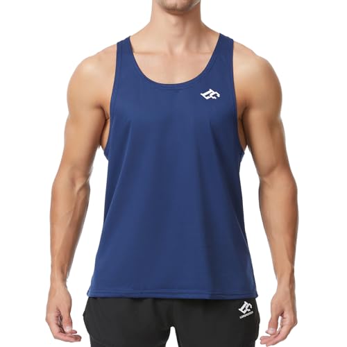Herren Sleevele Tank Top Athletic Workout schnell trocknend Y-Back Bodybuilding Shirts Gym Muscle Vest Marineblau XXL von LORSPORTCH