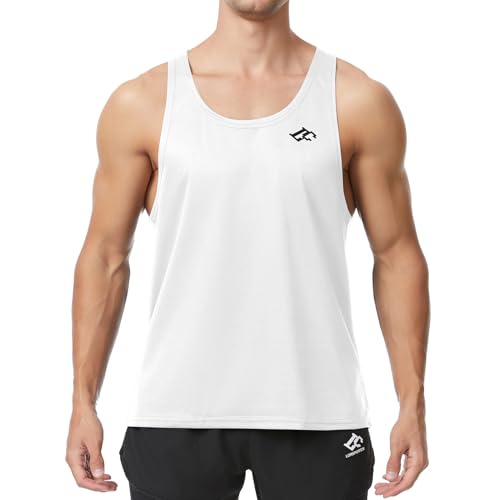 Herren Sleevele Tank Top Athletic Workout schnell trocknend Y-Back Bodybuilding Shirts Gym Muscle Vest Weiß L von LORSPORTCH
