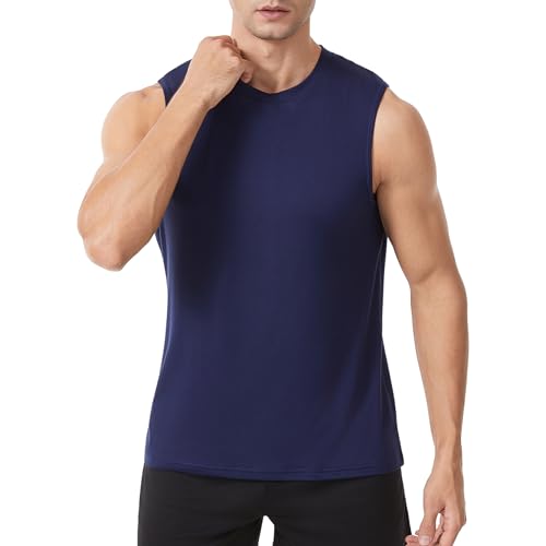 Herren Gym Tank Tops Workout Ärmellose Laufweste Athletisch Muskeltraining Bodybuilding Shirts Marineblau M von LORSPORTCH