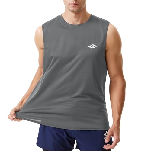 Herren Tank Tops Schnelltrocknend Gym Muscle Tees Fitness Laufweste Bodybuilding Ärmelloses T-Shirt Dunkelgrau L von LORSPORTCH
