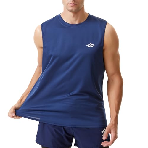 Herren Tank Tops Schnelltrocknend Gym Muscle Tees Fitness Laufweste Bodybuilding Ärmelloses T-Shirt Marineblau M von LORSPORTCH