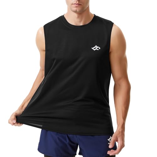 Herren Tank Tops Schnelltrocknend Gym Muscle Tees Fitness Laufweste Bodybuilding Ärmelloses T-Shirt Schwarz M von LORSPORTCH