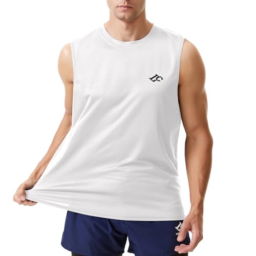 Herren Tank Tops Schnelltrocknend Gym Muscle Tees Fitness Laufweste Bodybuilding Ärmelloses T-Shirt Weiß XXL von LORSPORTCH