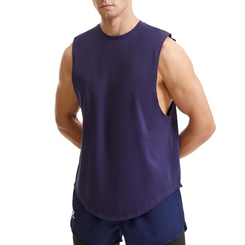 Herren Workout Tank Top Athletic Gym Bodybuilding Unterhemden Ärmelloses Muskel Baumwoll T-Shirts Cut Off Shirts Marineblau XXL von LORSPORTCH
