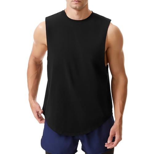 Herren Workout Tank Top Athletic Gym Bodybuilding Unterhemden Ärmelloses Muskel Baumwoll T-Shirts Cut Off Shirts Schwarz L von LORSPORTCH