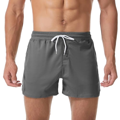 Herren 3 Zoll Laufshorts Schnell trocknend Athletisch Gym Workout Training Marathon Shorts Grau M von LORSPORTCH
