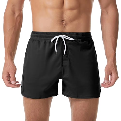 Herren 3 Zoll Laufshorts Schnell trocknend Athletisch Gym Workout Training Marathon Shorts Schwarz M von LORSPORTCH