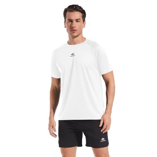 LORSPORTCH Herren-Fitness-T-Shirt, Muskel-Fitness-Training schnell trocknende T-Shirt atmungsaktiv Sport-Lauf-T-Shirt Geeignet für Fitness-Laufstudio Weiß XXL von LORSPORTCH