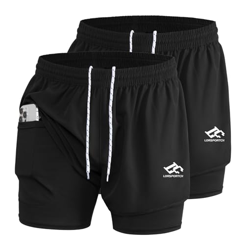 LORSPORTCH Herren Laufshorts 2 in 1 Shorts Gym Athletic Shorts Outdoor Marathon Workout Trainingsshorts Mit Eingebaut Taschen Schwarz 2er Pack 2XL LORSPORTCH Herren Laufshorts 2 in 1 Shorts Gym Athletic Shorts Outdoor Marathon Workout Trainingsshorts Mit Eingebaut Taschen Schwarz 2er Pack 2XL von LORSPORTCH