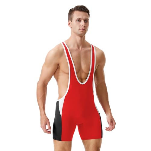 LORSPORTCH Wrestling-Singlets für Herren, Powerlifting-Singlet, ärmelloses Unterhemd, Active Bodysuit-Tanktop Rot M von LORSPORTCH