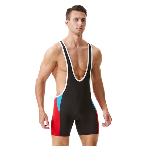 LORSPORTCH Wrestling-Singlets für Herren, Powerlifting-Singlet, ärmelloses Unterhemd, Active Bodysuit-Tanktop Schwarz Rot XXL von LORSPORTCH