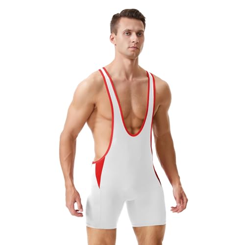 LORSPORTCH Wrestling-Singlets für Herren, Powerlifting-Singlet, ärmelloses Unterhemd, Active Bodysuit-Tanktop Weiß XL von LORSPORTCH