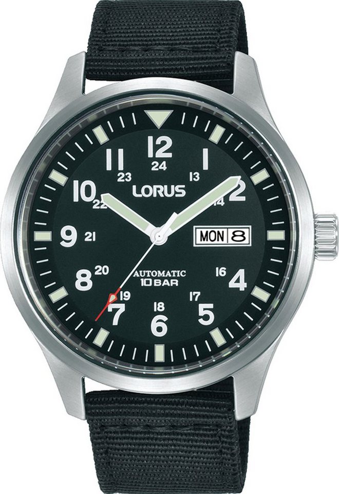 LORUS Automatikuhr RL411BX9, Armbanduhr, Herrenuhr, Datum, wasserdicht bis 10 bar, Textilarmband von LORUS