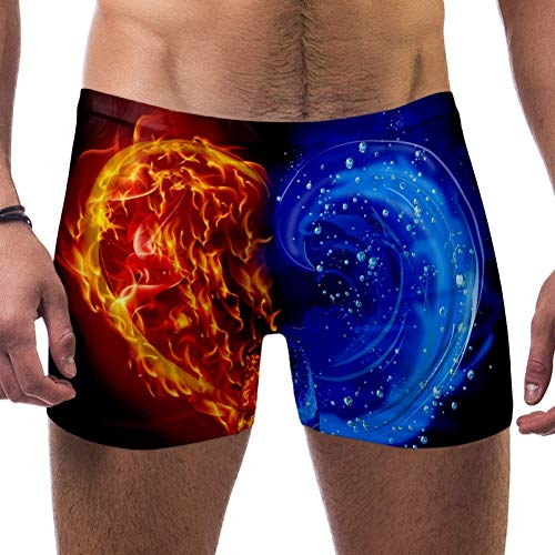 Lorvies Herren Badehose mit Herz im Wasser und Feuer, kurz, quadratisches Bein, schnell trocknend, Größe S Gr. L/XL, multi von LORVIES