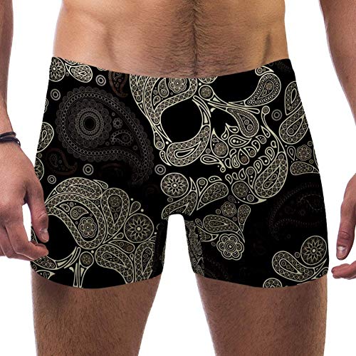 Lorvies Herren Badehose mit Totenkopf und Peisley-Motiv, kurz, quadratische Beine, schnell trocknend, Größe S Gr. L, multi von LORVIES