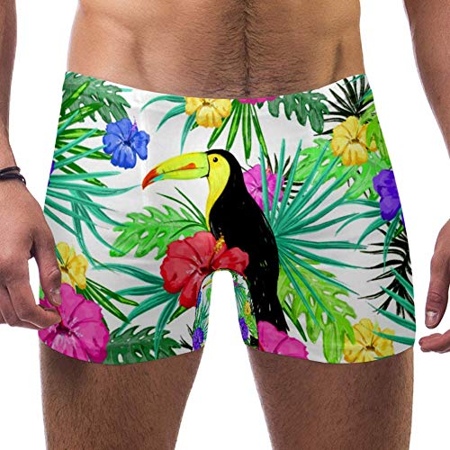 Lorvies Herren Badehose mit Tukan-Blättern, kurz, quadratisches Bein, schnell trocknend, Größe S Gr. M, multi von LORVIES