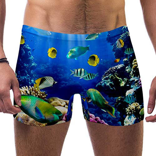 Lorvies Herren Badehose mit tropischen Fischen auf Korallenriff, kurz, quadratische Beine, schnell trocknend, Größe S Gr. XXL, multi von LORVIES