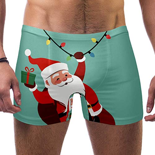 Lorvies Swinging Santa Claus Rope of Christmas Lights Herren Schwimm-Boxershorts, kurze quadratische Beine, Badeanzug, schnell trocknend, Größe S Gr. S 7-9, multi von LORVIES