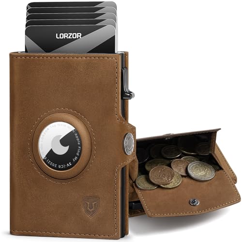 LORZOR AirTag Wallet mit XXL münzfach für 10+ Münzen, Slim Wallet AirTag, Geldbörse Herren Echtleder Portemonnaie, AirTag Portmonee Herren Geldbeutel, Kartenetui RFID schutz, Smart Wallet, Brieftasche von LORZOR