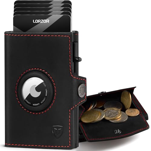 LORZOR AirTag Wallet mit XXL münzfach für 10+ Münzen, Slim Wallet AirTag, Geldbörse Herren Echtleder Portemonnaie, AirTag Portmonee Herren Geldbeutel, Kartenetui RFID schutz, Smart Wallet, Brieftasche von LORZOR