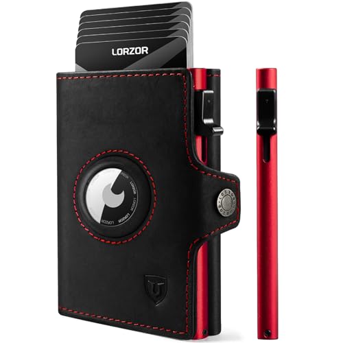 LORZOR Slim Wallet für Apple AirTag, Wallet mit Münzfach, Kartenetui RFID Schutz, Geldbörse Herren echtem Leder, Portmonee Herren AirTag, Brieftasche für 10 Karten, Portemonnaie von LORZOR